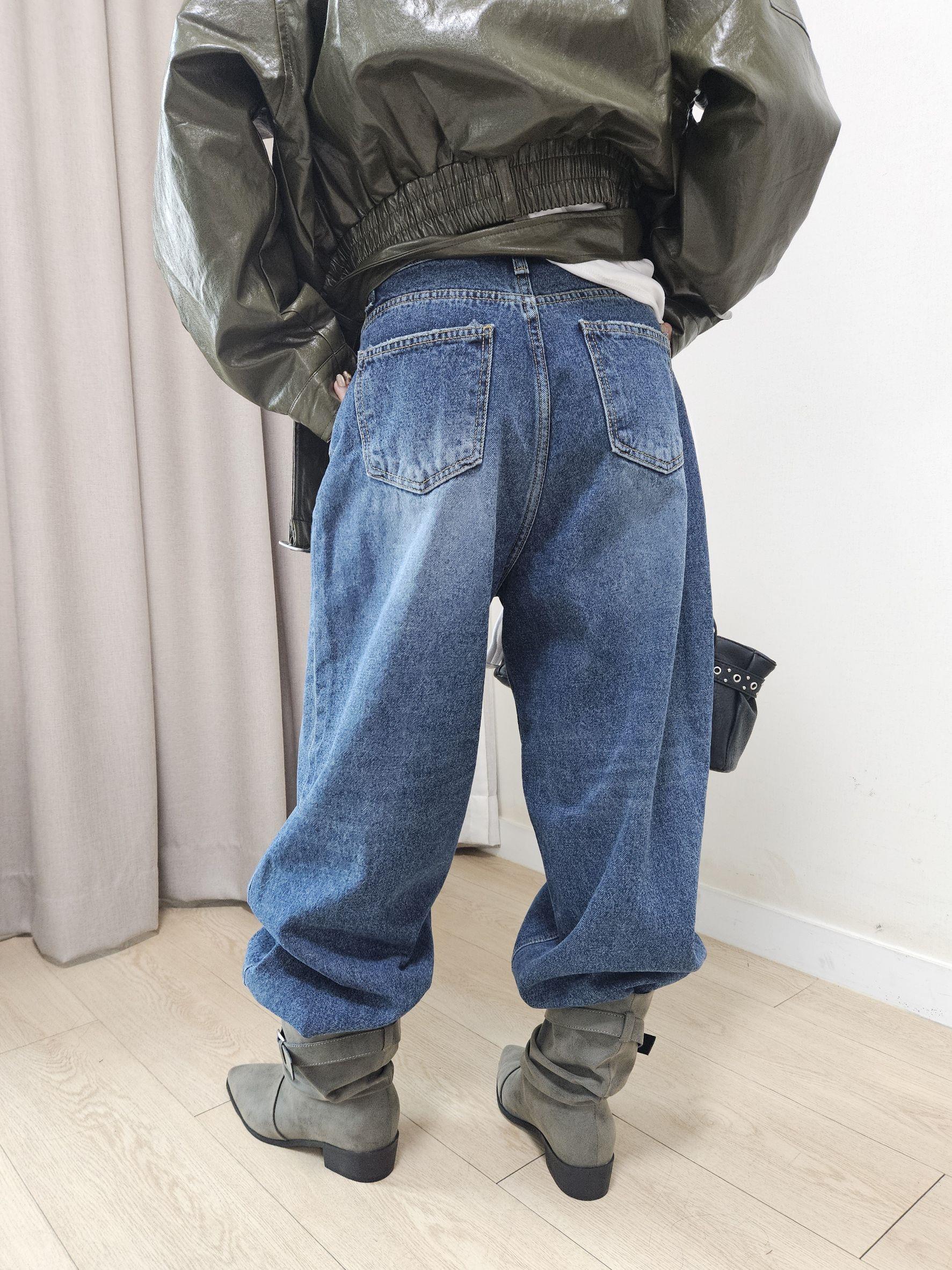 褲腳不收邊高腰牛仔褲